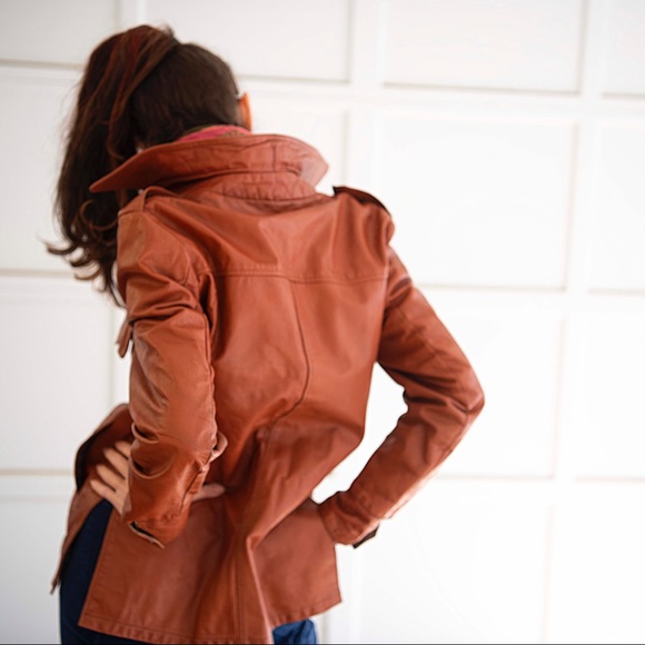 startown Jackets & Blazers - COPY - Brown vintage 1970s leather jacket, butterfly collar.